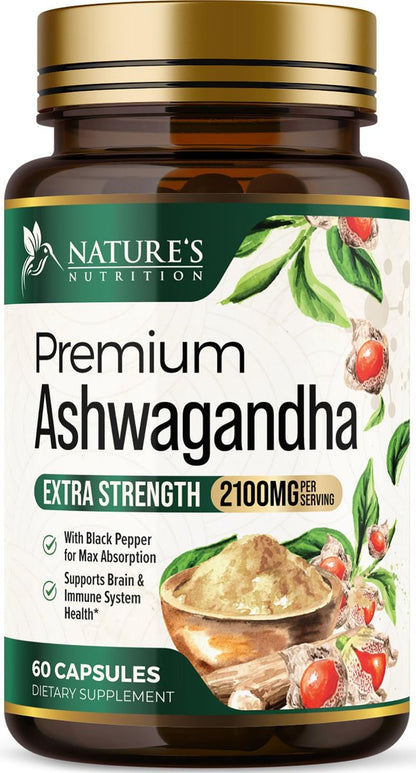 Ashwagandha Kapseln – Hochwertiges Ashwagandha für Frauen & Männer, natürliche Antioxidantien, Extra Stärke mit schwarzem Pfeffer, vegan – 60 Kapseln