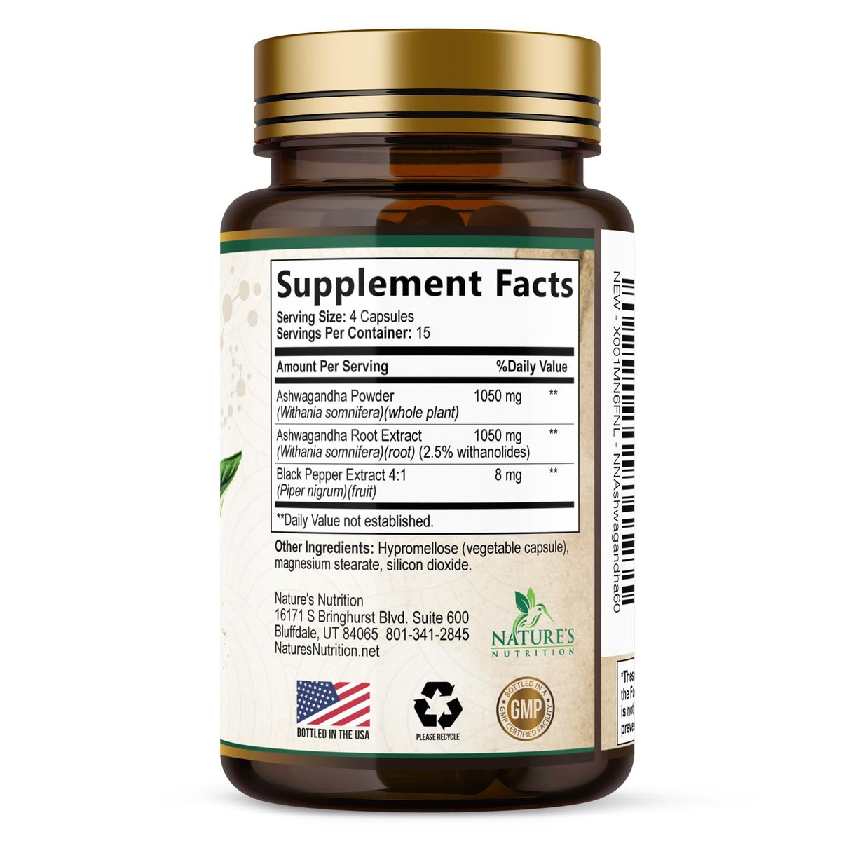 Ashwagandha Kapseln – Hochwertiges Ashwagandha für Frauen & Männer, natürliche Antioxidantien, Extra Stärke mit schwarzem Pfeffer, vegan – 60 Kapseln