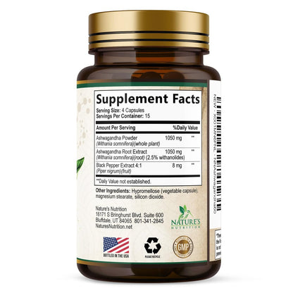 Ashwagandha Kapseln – Hochwertiges Ashwagandha für Frauen & Männer, natürliche Antioxidantien, Extra Stärke mit schwarzem Pfeffer, vegan – 60 Kapseln