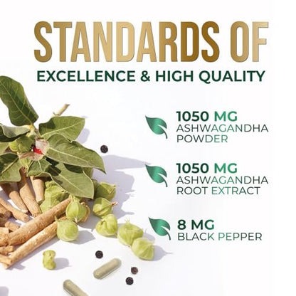 Ashwagandha Kapseln – Hochwertiges Ashwagandha für Frauen & Männer, natürliche Antioxidantien, Extra Stärke mit schwarzem Pfeffer, vegan – 60 Kapseln