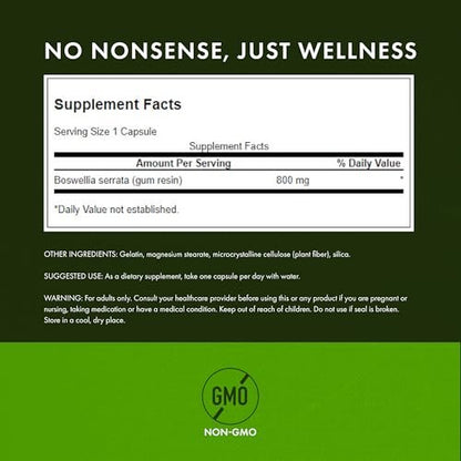 Swanson Doppelte Stärke Boswellia Serrata Ayurveda Gelenkergänzung für aktive Erwachsene - Beweglichkeit & Flexibilität - 800 mg (60 Kapseln, 2er-Pack)