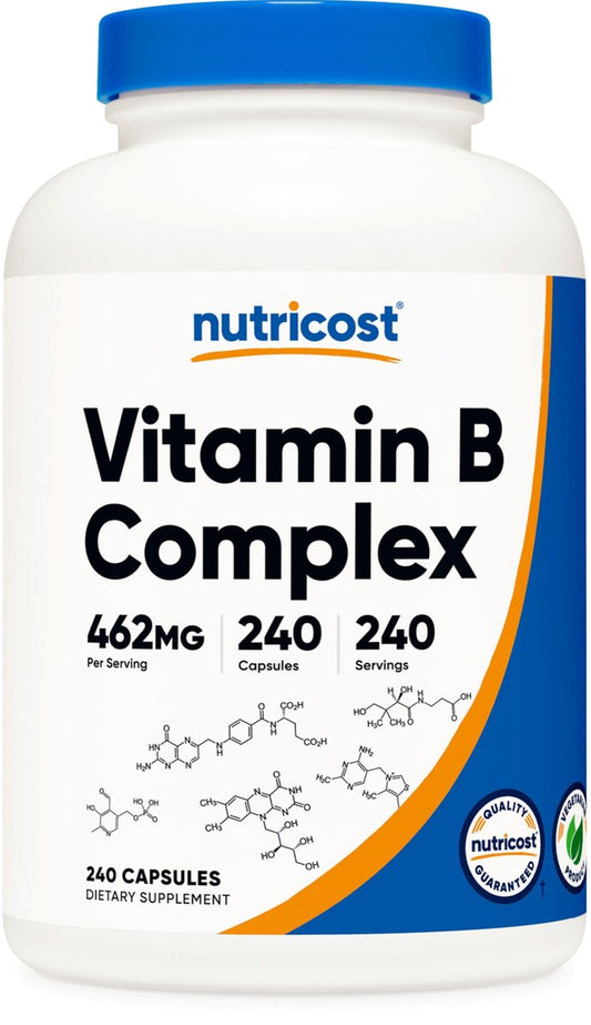 Nutricost Vitamin B Komplex 462mg, 240 Kapseln – mit Vitamin C – Energiekomplex