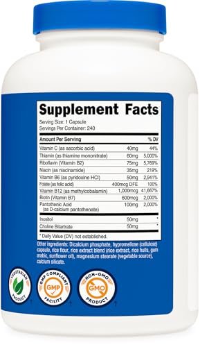 Nutricost Vitamin B Komplex 462mg, 240 Kapseln – mit Vitamin C – Energiekomplex