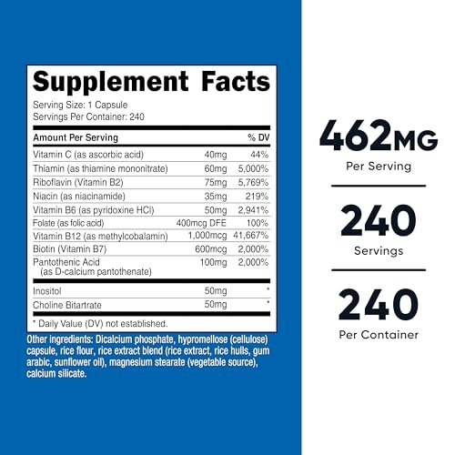 Nutricost Vitamin B Komplex 462mg, 240 Kapseln – mit Vitamin C – Energiekomplex