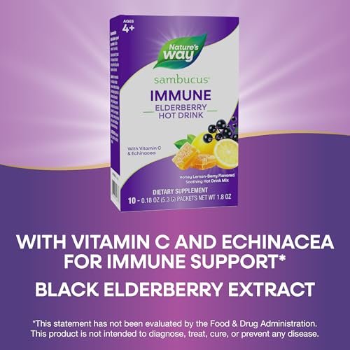 Nature's Way Sambucus Holunder Heißgetränk mit Vitamin C und Echinacea, Immununterstützung*, Honig-Zitrone-Beere-Geschmack, 10 Portionsbeutel (Verpackung kann variieren)