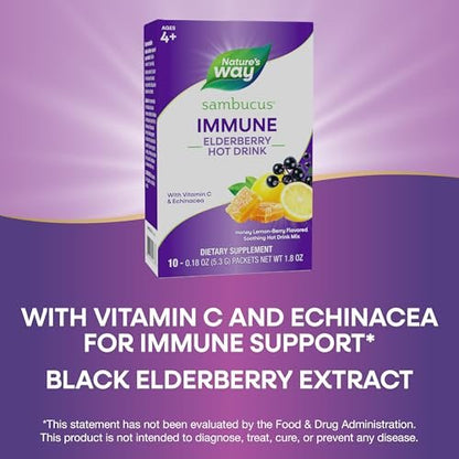 Nature's Way Sambucus Holunder Heißgetränk mit Vitamin C und Echinacea, Immununterstützung*, Honig-Zitrone-Beere-Geschmack, 10 Portionsbeutel (Verpackung kann variieren)