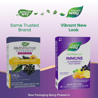 Nature's Way Sambucus Holunder Heißgetränk mit Vitamin C und Echinacea, Immununterstützung*, Honig-Zitrone-Beere-Geschmack, 10 Portionsbeutel (Verpackung kann variieren)