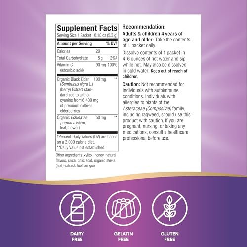 Nature's Way Sambucus Holunder Heißgetränk mit Vitamin C und Echinacea, Immununterstützung*, Honig-Zitrone-Beere-Geschmack, 10 Portionsbeutel (Verpackung kann variieren)