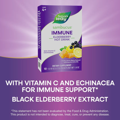Nature's Way Sambucus Holunder Heißgetränk mit Vitamin C und Echinacea, Immununterstützung*, Honig-Zitrone-Beere-Geschmack, 10 Portionsbeutel (Verpackung kann variieren)