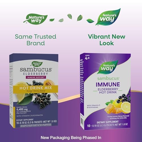 Nature's Way Sambucus Holunder Heißgetränk mit Vitamin C und Echinacea, Immununterstützung*, Honig-Zitrone-Beere-Geschmack, 10 Portionsbeutel (Verpackung kann variieren)