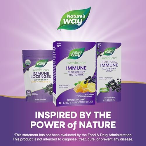 Nature's Way Sambucus Holunder Heißgetränk mit Vitamin C und Echinacea, Immununterstützung*, Honig-Zitrone-Beere-Geschmack, 10 Portionsbeutel (Verpackung kann variieren)