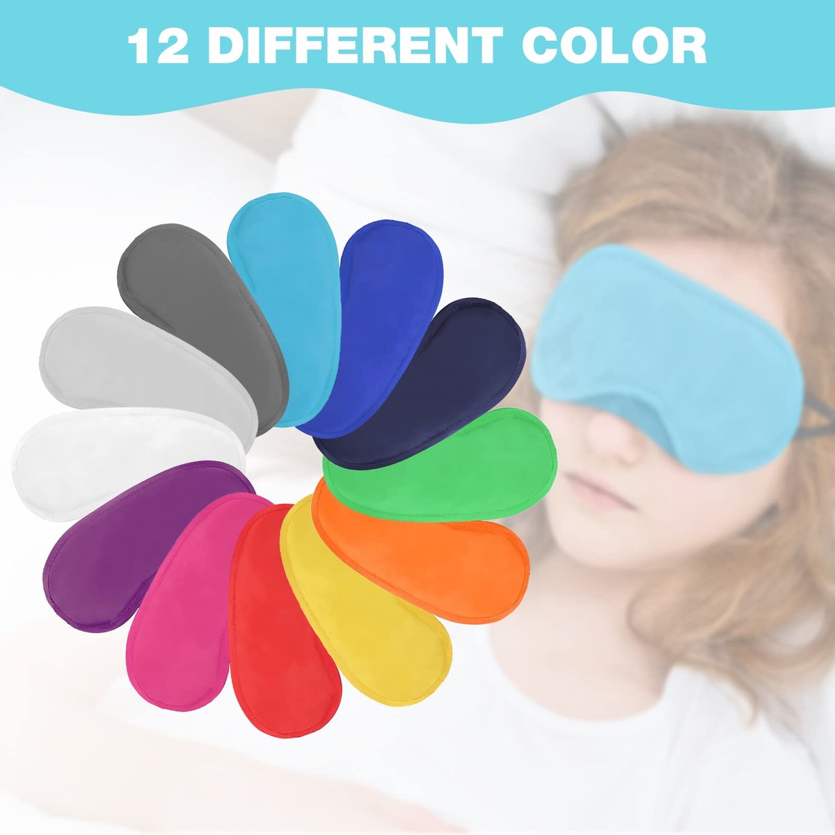 12-teiliges Multicolor Augenmasken-Set – Leichte Schlafmaske mit Nasensteg und elastischen Bändern für Kinder, Frauen und Männer, 12 Farben
