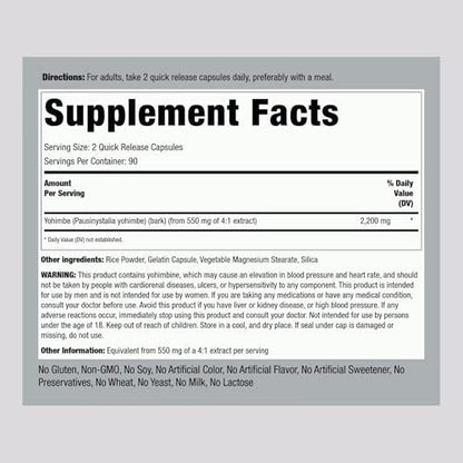 Piping Rock Yohimbe Kapseln für Männer | 180 Kapseln | Max. konzentrierter Extrakt | mit Pausinystalia Yohimbe | Non-GMO, glutenfrei