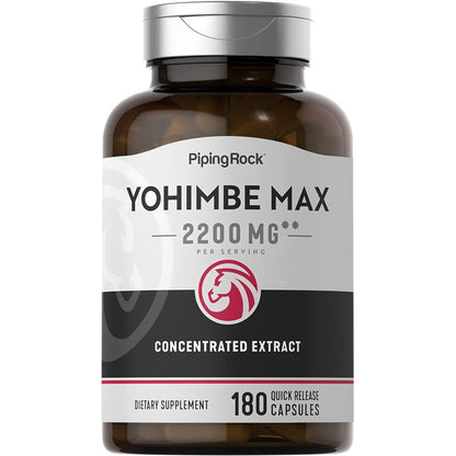 Piping Rock Yohimbe Kapseln für Männer | 180 Kapseln | Max. konzentrierter Extrakt | mit Pausinystalia Yohimbe | Non-GMO, glutenfrei