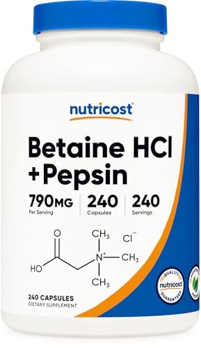 Nutricost Betain HCl + Pepsin 790 mg, 240 Kapseln – Vegetarisch & GVO-frei