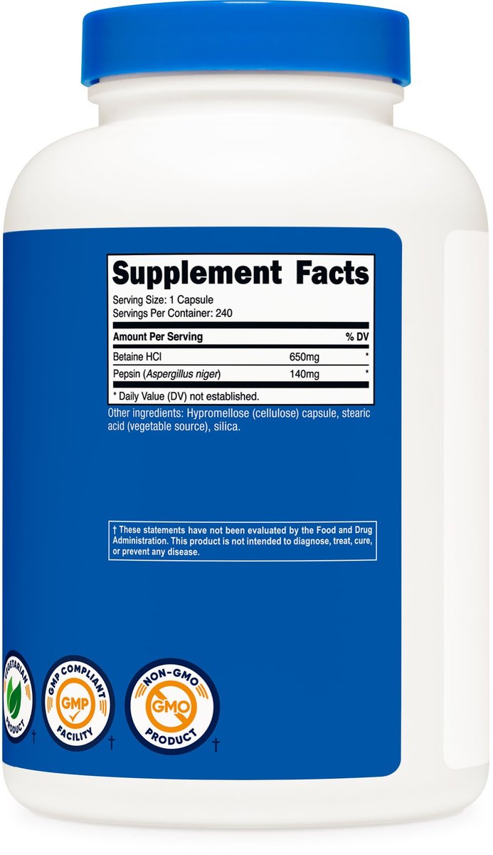 Nutricost Betain HCl + Pepsin 790 mg, 240 Kapseln – Vegetarisch & GVO-frei