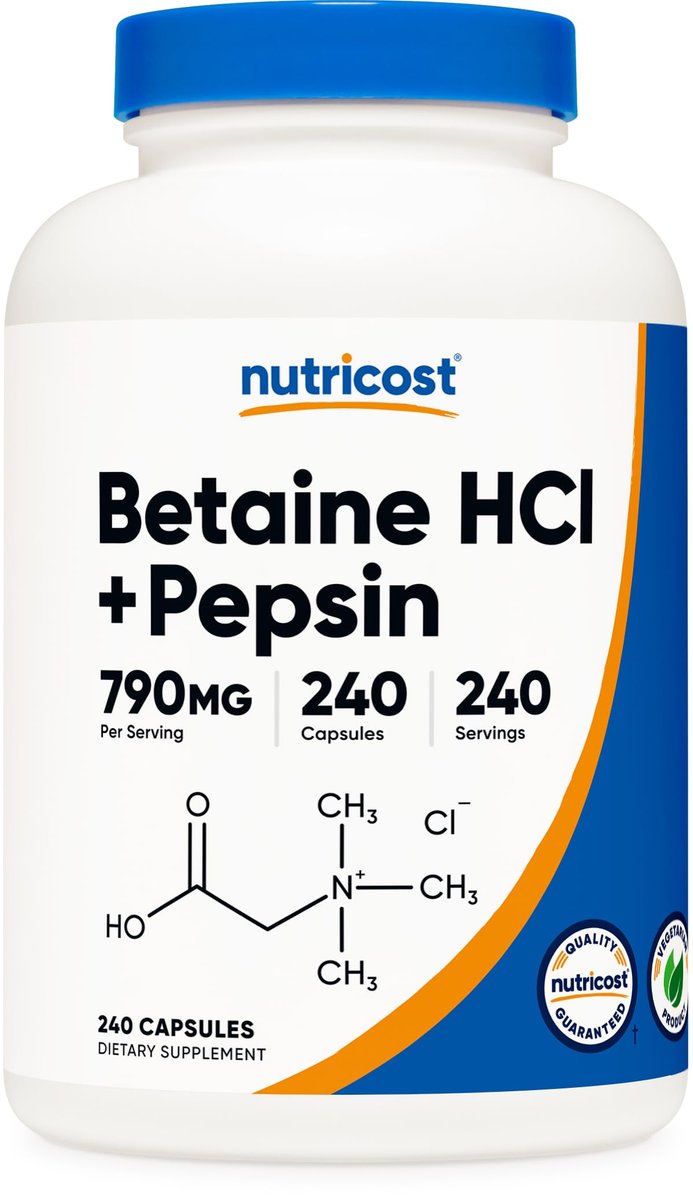Nutricost Betain HCl + Pepsin 790 mg, 240 Kapseln – Vegetarisch & GVO-frei