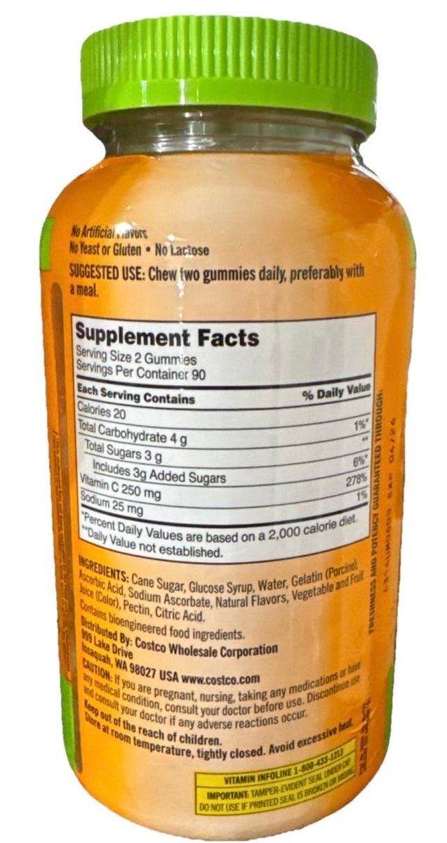 Kirkland Signature Vitamin C Gummibärchen für Erwachsene 250 mg, 180 Stück