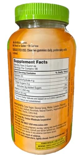 Kirkland Signature Vitamin C Gummibärchen für Erwachsene 250 mg, 180 Stück