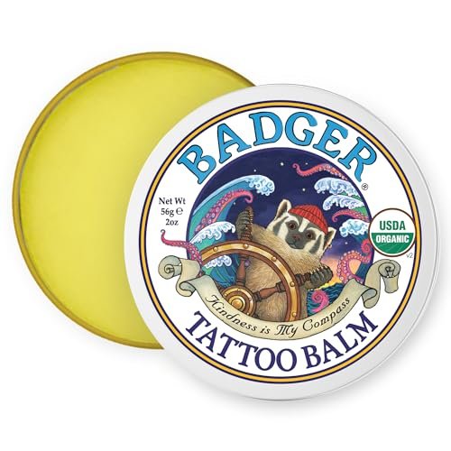 Badger Tattoo Balm – Organische Tattoo-Pflege, beruhigend, feuchtigkeitsspendend, schützend, heilend, leichter Kräuterduft, 57 g Dose