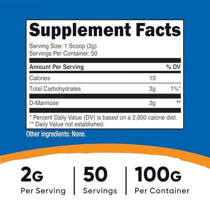 Nutricost D-Mannose Pulver 100 Gramm (50 Portionen) - Nicht-GVO und Glutenfrei