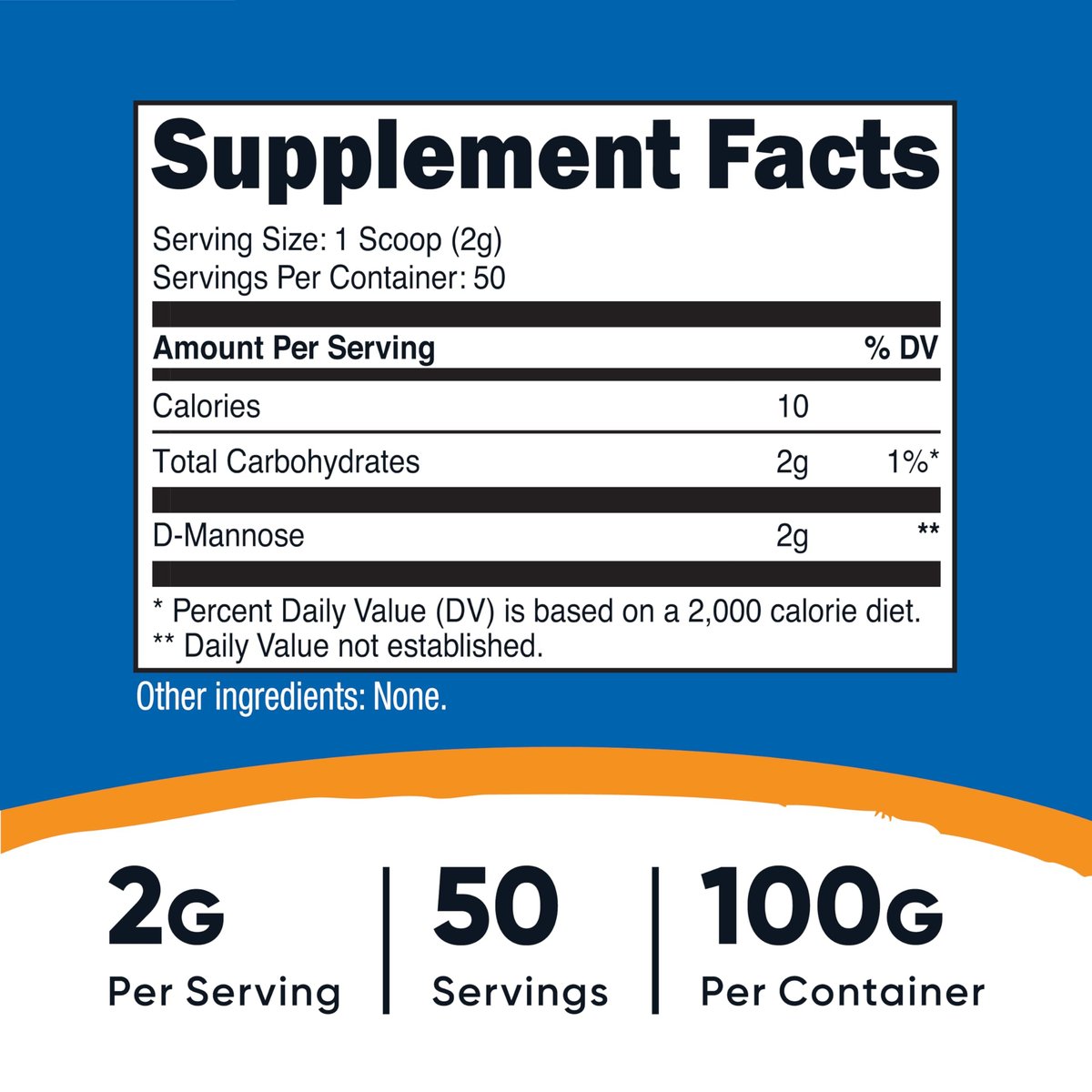 Nutricost D-Mannose Pulver 100 Gramm (50 Portionen) - Nicht-GVO und Glutenfrei