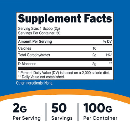 Nutricost D-Mannose Pulver 100 Gramm (50 Portionen) - Nicht-GVO und Glutenfrei