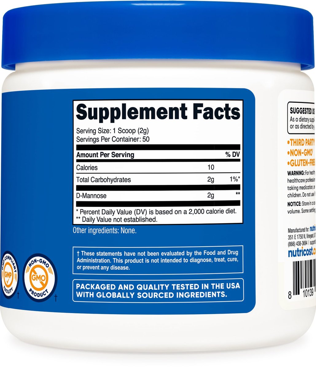 Nutricost D-Mannose Pulver 100 Gramm (50 Portionen) - Nicht-GVO und Glutenfrei
