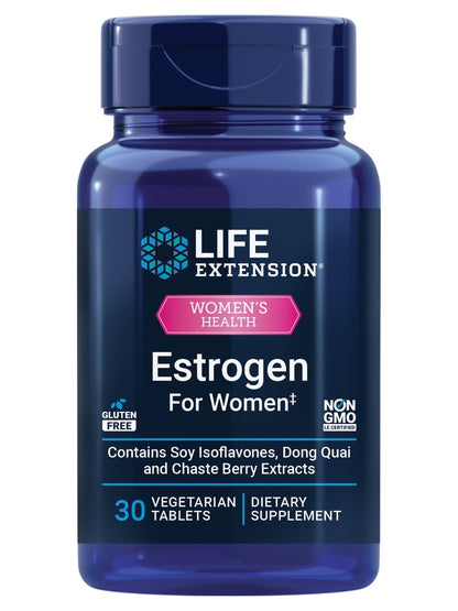 Life Extension Estrogen für Frauen – Lindert Hitzewallungen und Nachtschweiß mit Soja-Isoflavonen, Fichtenextrakt und Mönchspfeffer – Hormonfrei, glutenfrei, Non-GMO, vegetarisch, 30 Tabletten