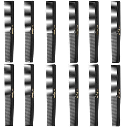 Krest Cleopatra 420 7" Flacher, quadratischer Barber-Haarkamm (12er-Pack) – Schwarz, mittel