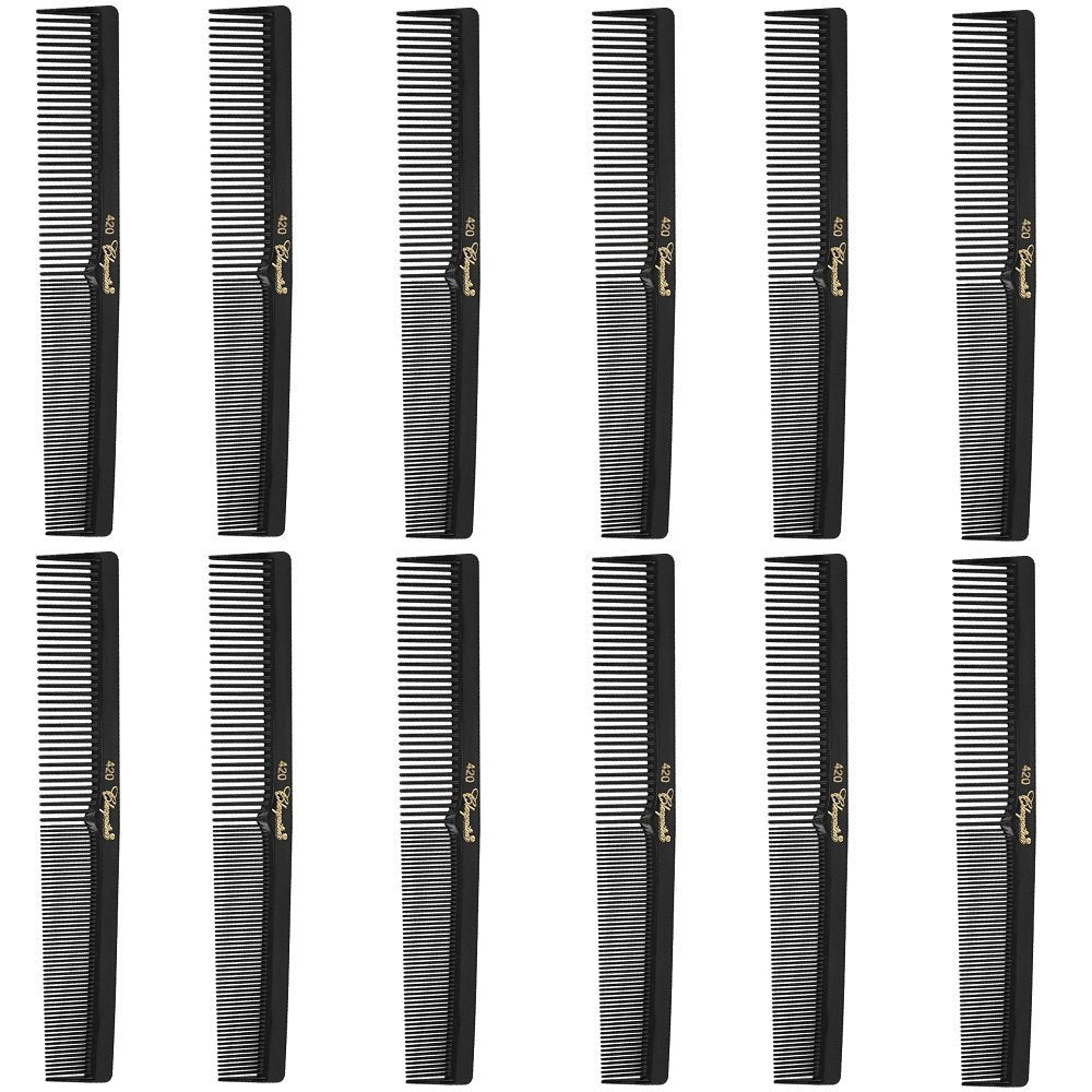 Krest Cleopatra 420 7" Flacher, quadratischer Barber-Haarkamm (12er-Pack) – Schwarz, mittel