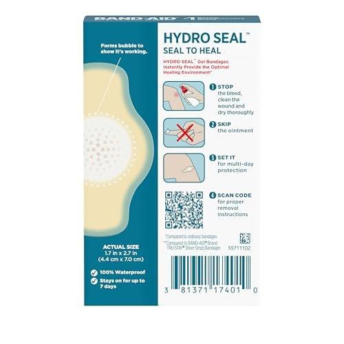 BAND-AID Hydro Seal Wasserfeste Pflaster, Große Hydrokolloid-Wundauflagen für bessere Heilung von Blasen, Schnitten und Schürfwunden, 6 Stück