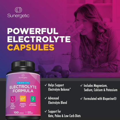 Premium Elektrolyt-Kapseln – Unterstützung für Keto, Low Carb, Rehydrierung & Erholung – Elektrolyt-Ersatz-Tabletten – Enthält Elektrolytsalze, Magnesium, Natrium, Kalium – 100 Kapseln