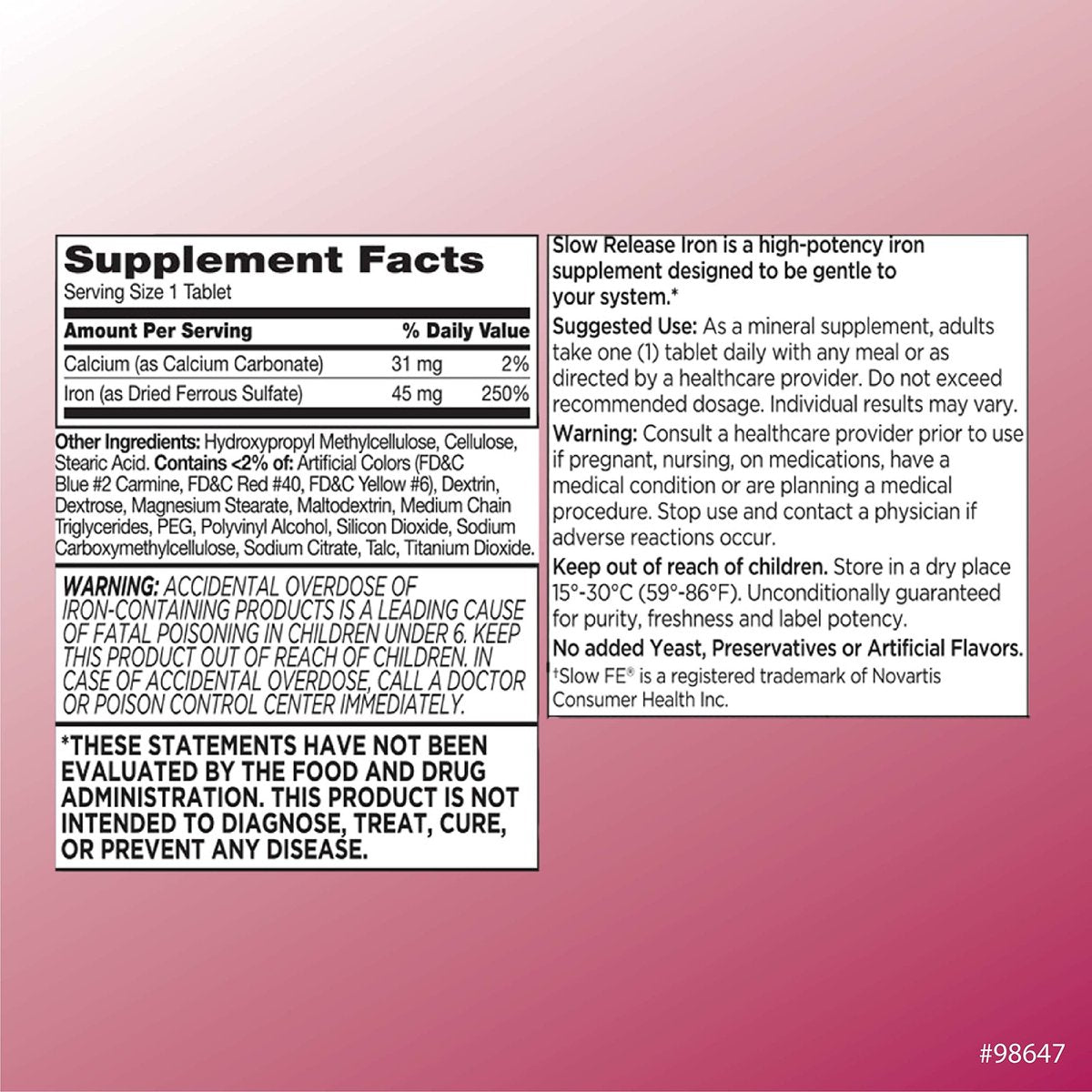 Quality Choice Eisen Hochdosiert mit langsamer Freisetzung, 45 mg, 60 Tabletten (Packung mit 2)