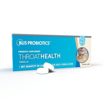 BLIS ThroatHealth Orale Probiotika K12 – Immun- & Rachenunterstützung, Vanille – 30 Lutschtabletten, 2,5 Milliarden KBE