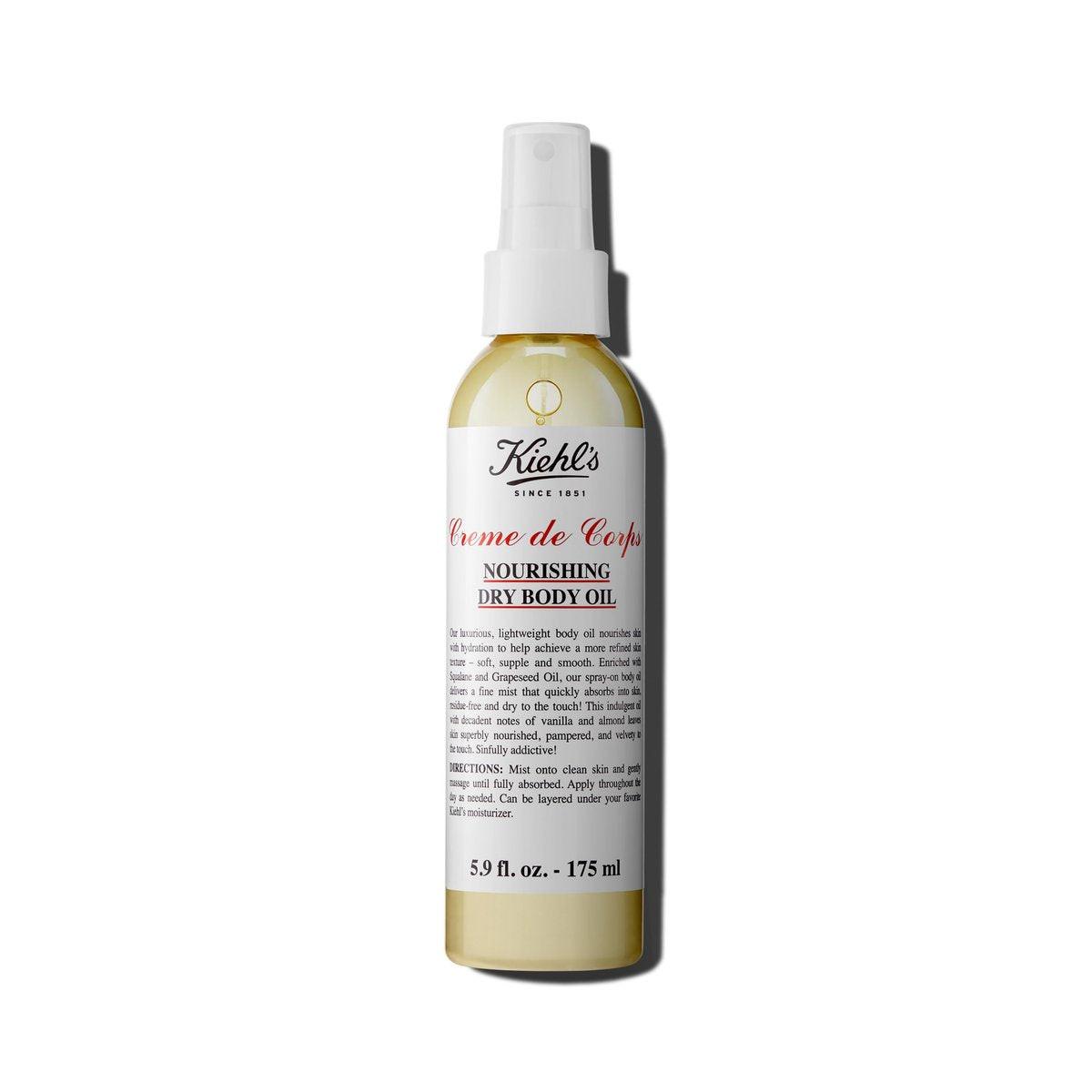 Kiehl's Creme de Corps Nährendes Trockenöl-Spray – Leichtes Körperöl für geschmeidige, weiche Haut mit Squalan und Traubenkernöl, Vanille- und Mandelduft, 5,9 fl oz