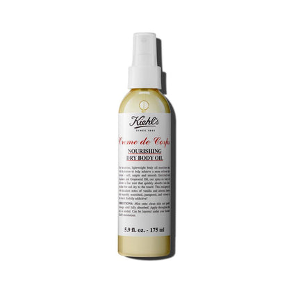 Kiehl's Creme de Corps Nährendes Trockenöl-Spray – Leichtes Körperöl für geschmeidige, weiche Haut mit Squalan und Traubenkernöl, Vanille- und Mandelduft, 5,9 fl oz