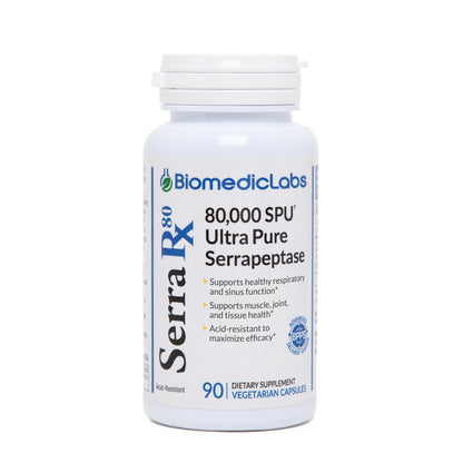 Serra-RX 80.000 SPU Serrapeptase – Säurebeständiges proteolytisches systemisches Enzym, Non-GMO, glutenfrei, vegan, unterstützt die Gesundheit von Nebenhöhlen und Lunge, 90 Veg-Kapseln