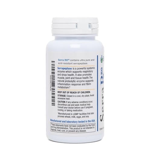 Serra-RX 80.000 SPU Serrapeptase – Säurebeständiges proteolytisches systemisches Enzym, Non-GMO, glutenfrei, vegan, unterstützt die Gesundheit von Nebenhöhlen und Lunge, 90 Veg-Kapseln