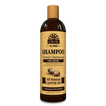 OKAY for MEN Rizinusöl Haar- & Bartshampoo – Feuchtigkeitsspendendes Shampoo für gesundes Haar- und Bartwachstum, pflegende Reinigung, Stärkung und Reparatur von Schäden, natürlich, sulfatfrei – 473 ml