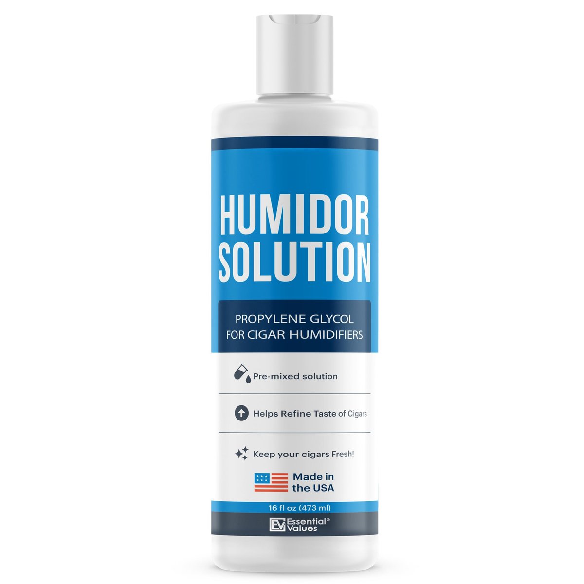 Essential Values Cigar Humidor Solution – 16oz Propylenglykol-Lösung (PG) für Luftbefeuchter – Zigarren Juice – Zubehör für Humidor