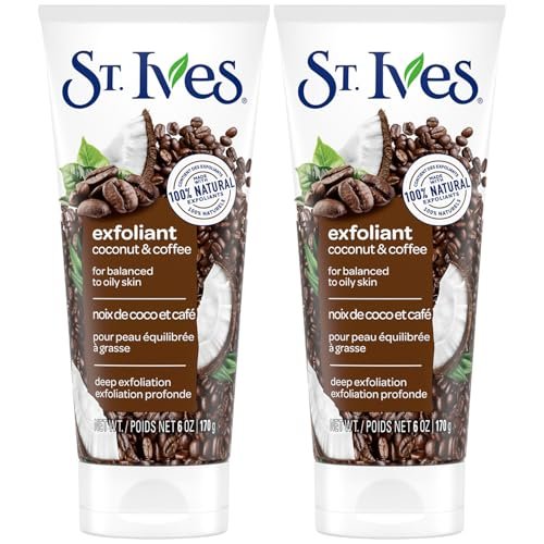 St. Ives Gesichtspeeling, Energisierend mit Kokosnuss & Kaffee 2er-Pack – Tiefenpeeling für frische, strahlende Haut, 2x 177 ml