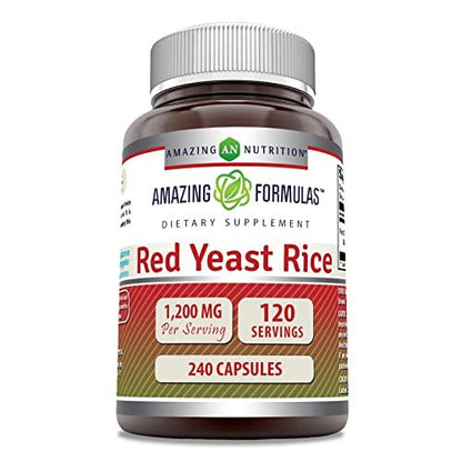 Amazing Formulas Rotschimmelreis 1200mg pro Portion, 240 Kapseln – Nahrungsergänzungsmittel, Non-GMO, Glutenfrei, Hergestellt in den USA