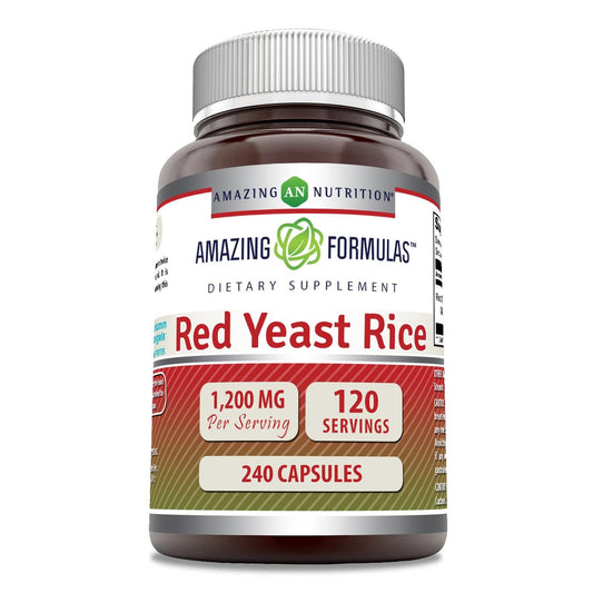 Amazing Formulas Rotschimmelreis 1200mg pro Portion, 240 Kapseln – Nahrungsergänzungsmittel, Non-GMO, Glutenfrei, Hergestellt in den USA