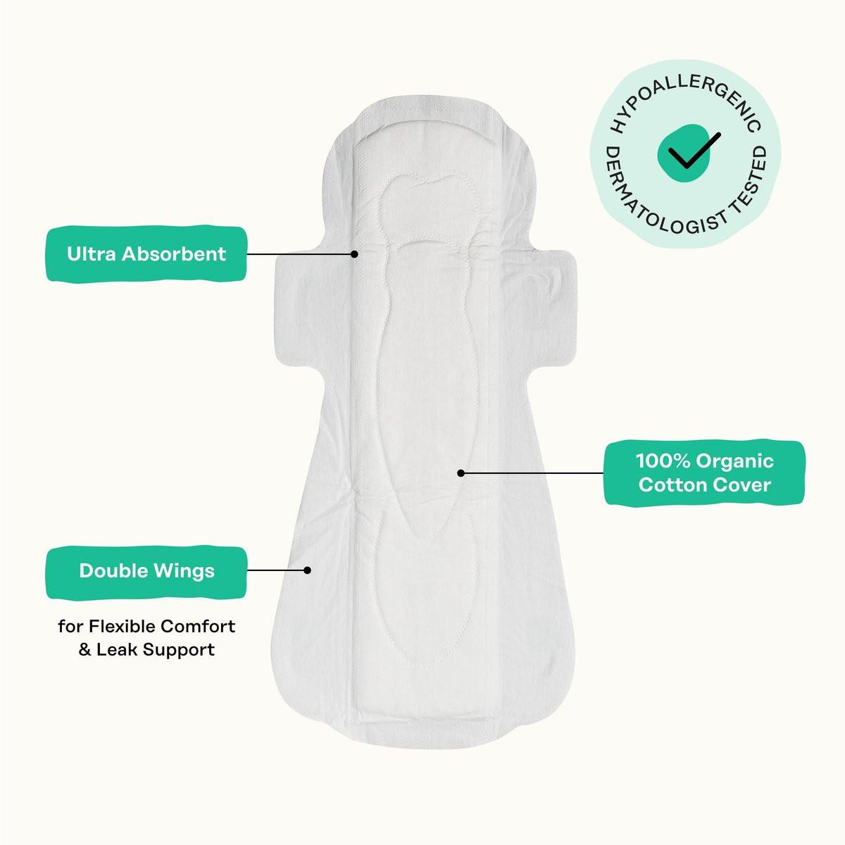 The Honey Pot Company – Kräuter-Pads für Frauen – Overnight mit Flügeln – mit ätherischen Ölen für kühlenden Effekt & Bio-Baumwollbezug – Damenhygiene – 12 Stück