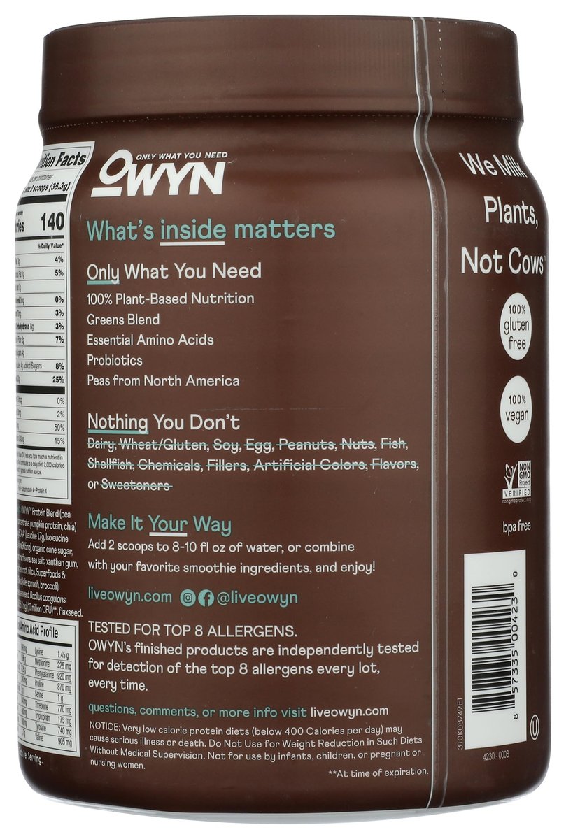 OWYN Only What You Need Pflanzliches Proteinpulver, Dunkle Schokolade, 1,17 Pfund