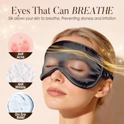 LULUSILK Maulbeerseide Schlafmaske – Augenmaske mit elastischem Band für erholsamen Schlaf, Reisen und Nickerchen (Schwarz, 1 Stück)
