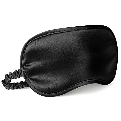 LULUSILK Maulbeerseide Schlafmaske – Augenmaske mit elastischem Band für erholsamen Schlaf, Reisen und Nickerchen (Schwarz, 1 Stück)