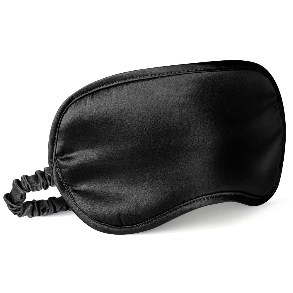 LULUSILK Maulbeerseide Schlafmaske – Augenmaske mit elastischem Band für erholsamen Schlaf, Reisen und Nickerchen (Schwarz, 1 Stück)