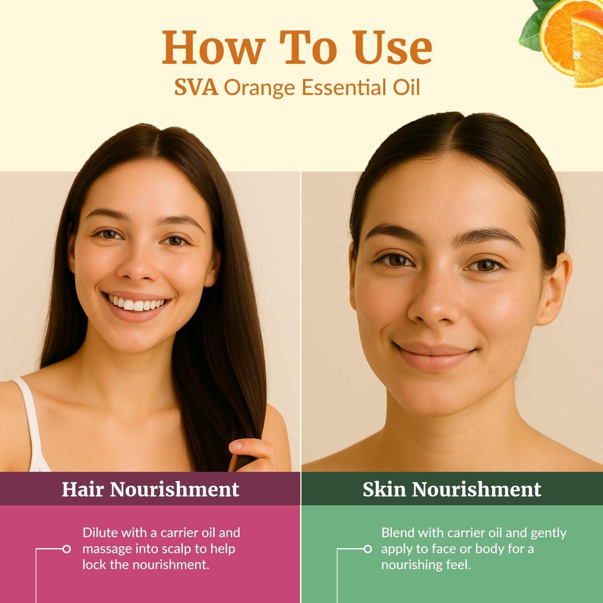 SVA Orangenöl – 118 ml – 100% reines Orangenöl für Diffuser, Haare, Gesicht, Hautpflege, Aromatherapie, Kopfhaut- und Körpermassage, Seifen- und Kerzenherstellung – mit Pipette
